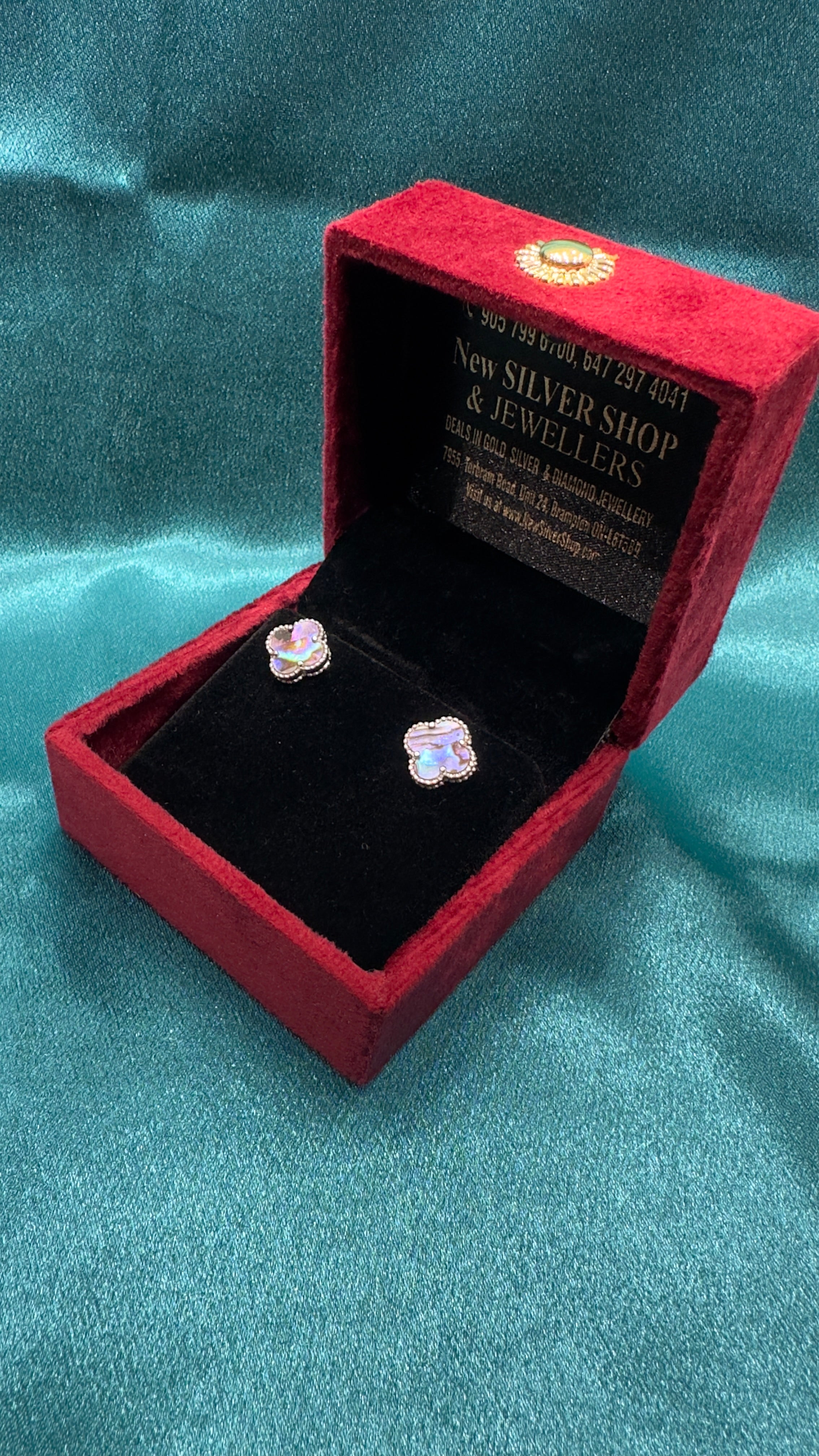925 Silver Clover-Inspired Earrings in multi colour Stone