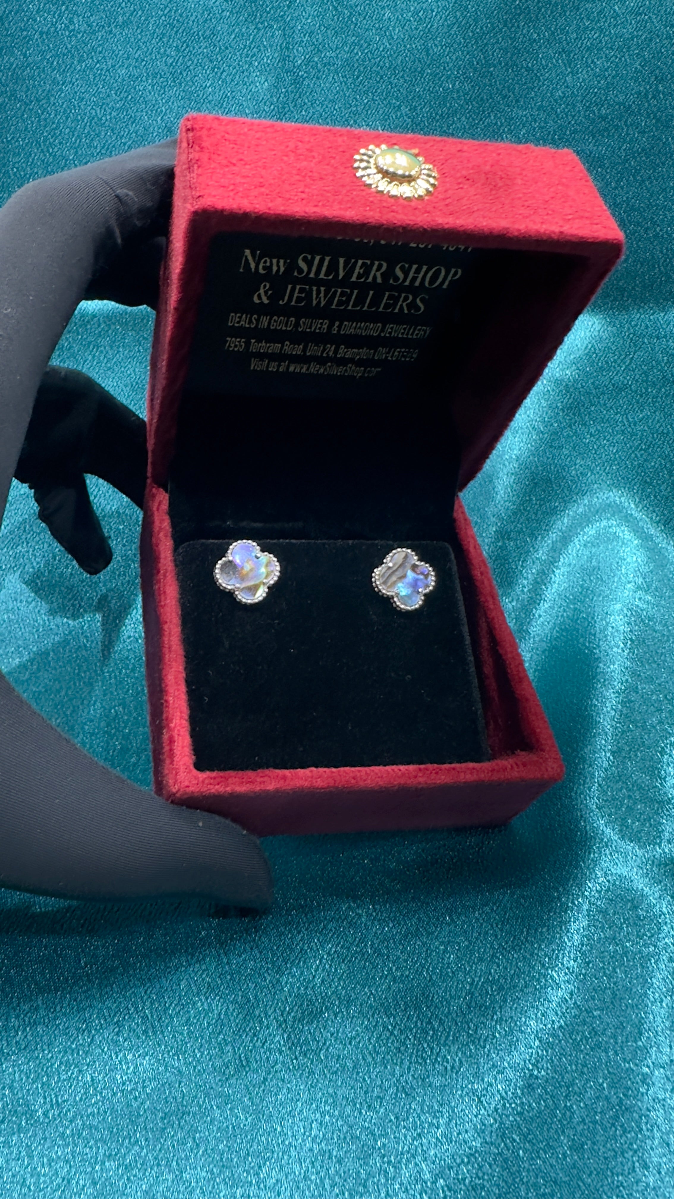 925 Silver Clover-Inspired Earrings in multi colour Stone