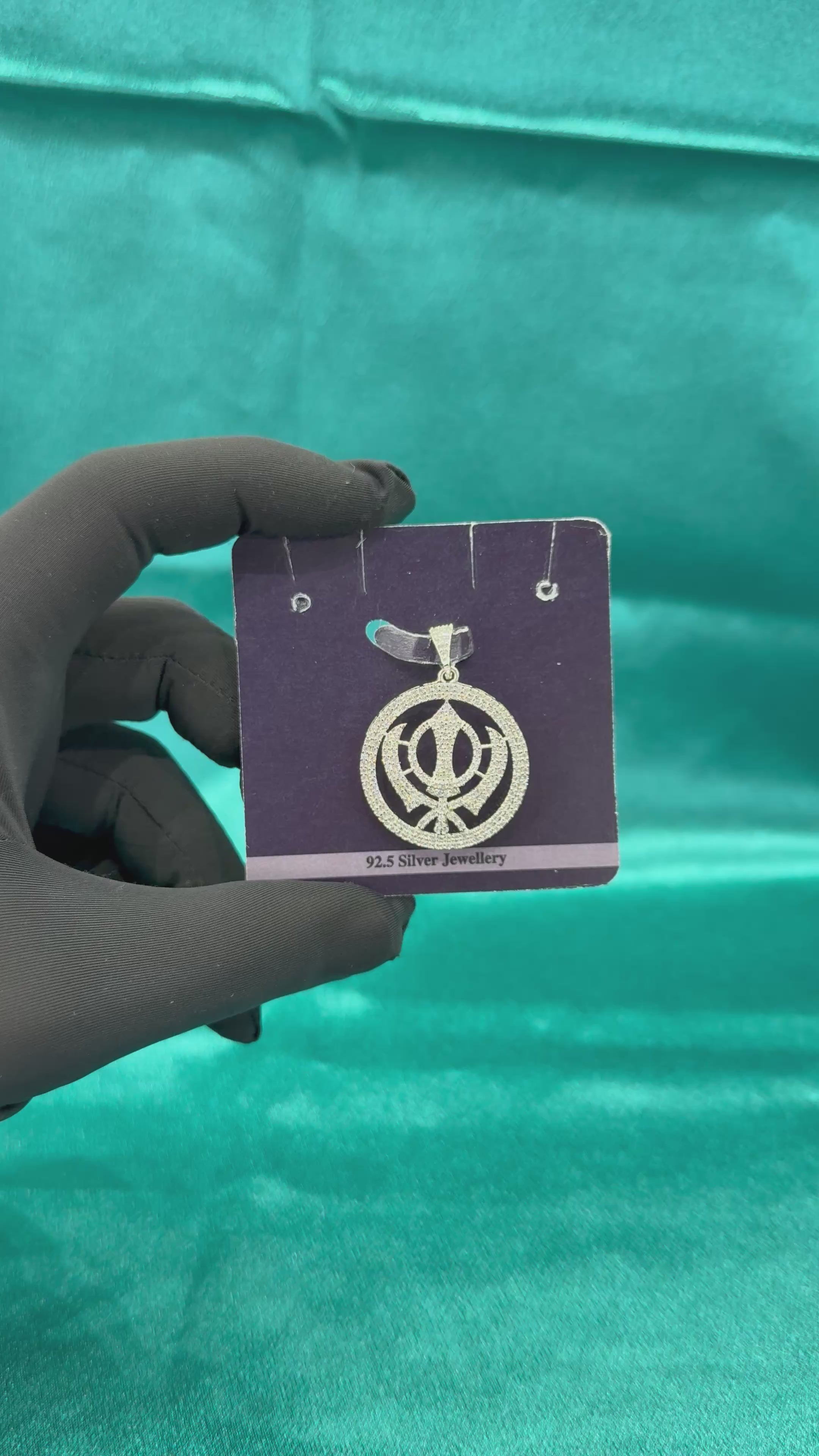 Khanda Pendant with CZ diamonds and round border