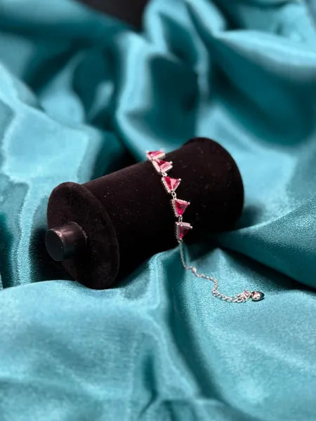 Silver Bracelet With Bright Red Triangular Stones